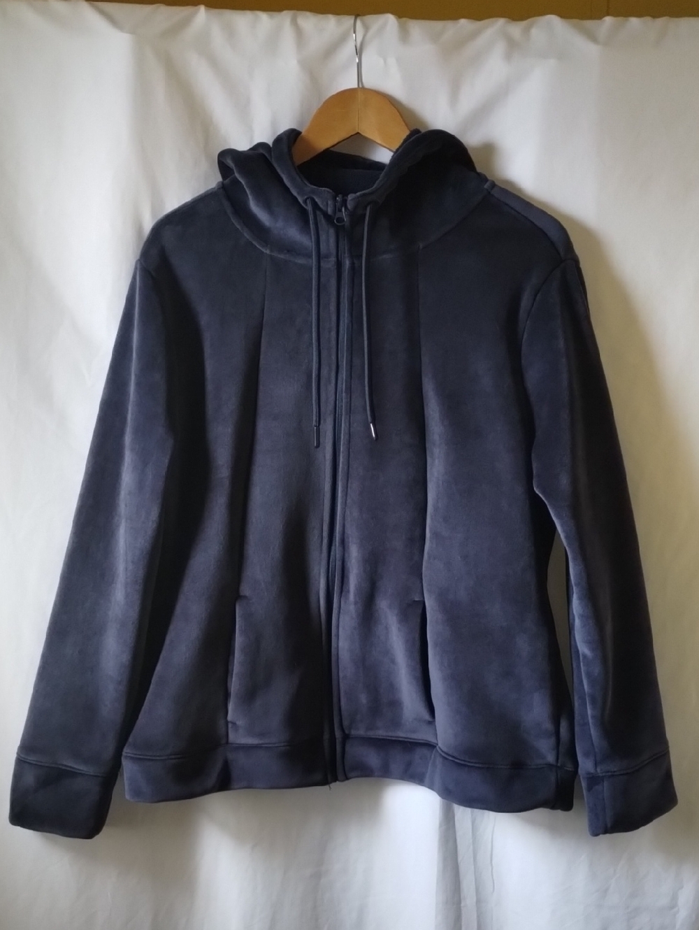 Time and Tru Men's Dark Blue Suede-Look Zip Hoodie